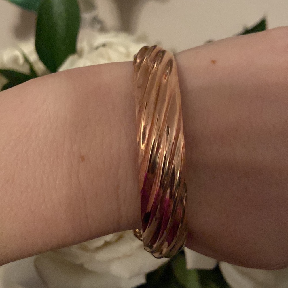Rose Gold Sterling 925 Italy Bangle Bracelet Wide Stamped